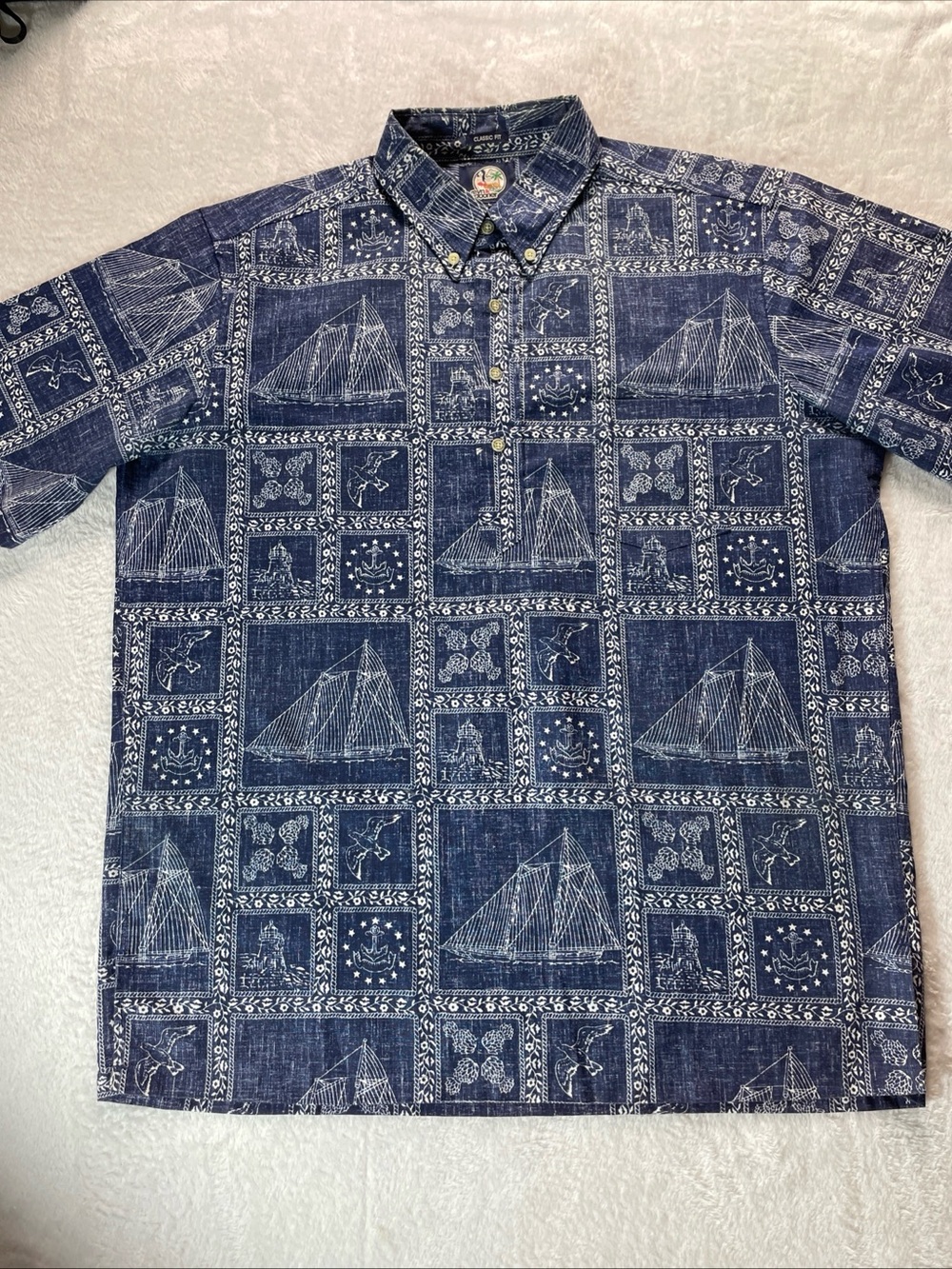 Vintage Reyn Spooner Hawaiian Shirt Pullover Men's Lg Nautical Print
